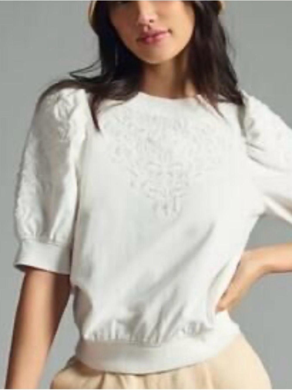 Anthropologie Embroidered Puff-Sleeve Sweatshirt.